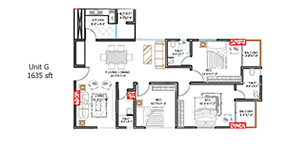 Al-Aksha City 3 Bed 4th Floor Unit G 1635 SFT